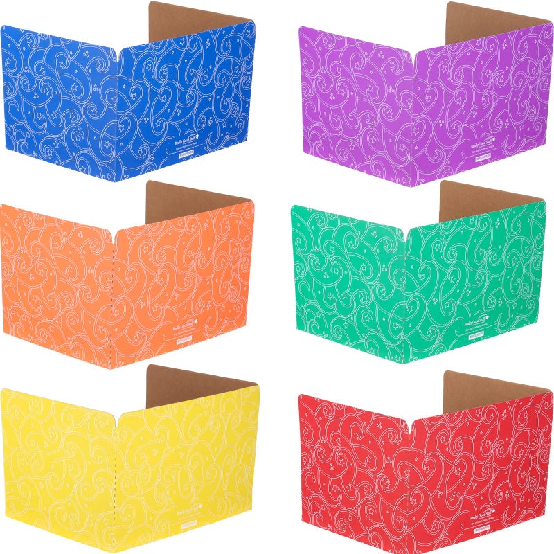 Really Good Stuff Standard Privacy Shields for Student Desks â€“ Set of 12 - 6 Group Colors - Matte - Study Carrel Reduces Distractions - Keep Eyes From Wandering During Tests, Red, Blue, Green, Yellow, Orange & Purple With Stars & Swirls Pattern - Image 1